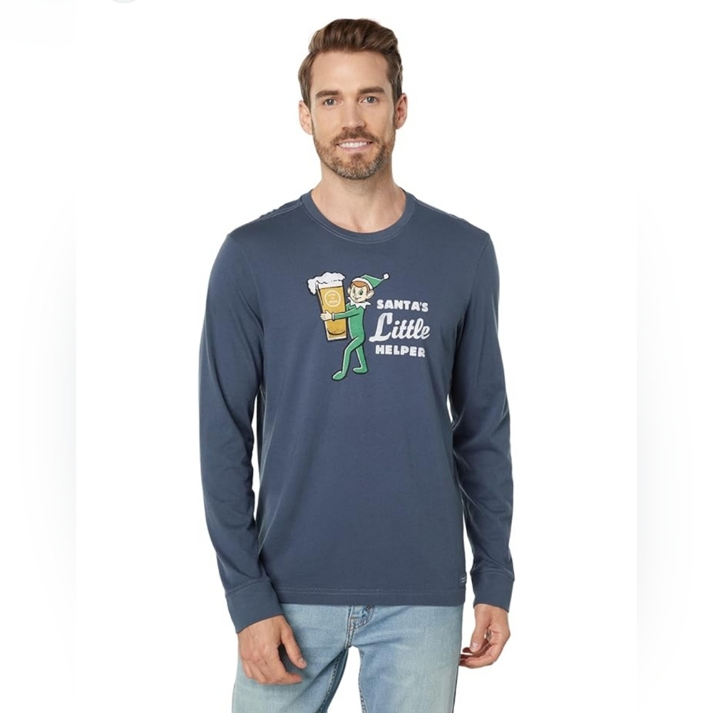 Men's Little Helper Long Sleeve Blue Crusher Tee Men's Large NWT